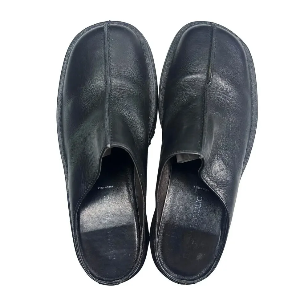 Banana Republic | Men | Classic Black Seamed Slip On Leather Clog Mules | 10 D